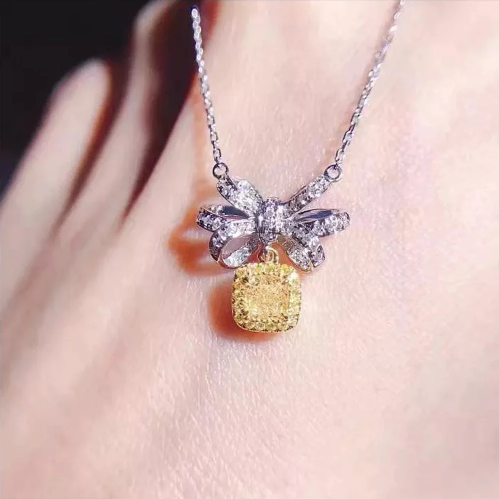 Restocked NEW 14k Citrine Yellow Bow Necklace - Picture 2 of 4